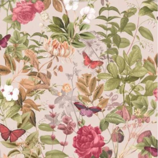 vlies tapeta klaszicky botanicky svetly vintage elegantny kvet motyl ruza lucny kvet motyl tmavosivy cerveny oranzovy zlty kremovy ruza.jpg